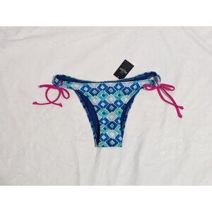 Hollister Cheeky Geometric Bikini Bottom Size Medium Blue Green Tie Sides NWT